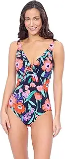 [Profile by Gottex] Women's V Neck One-Piece Swimsuit—Soft Cups, Underwire, Tummy Control & Adjustable Straps Swimwear