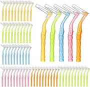 120PCS Interdental Brush, BetterJonny L-Shaped Soft Dental Floss Brushes Toothpick Tooth Flossing Head Oral Dental Hygiene Braces Brush Tooth Cleaning Tools, 5 Different Sizes