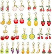 [JJGQAZ] 32 Pieces Fruit Charms for Jewelry Making Mixed Lemon Strawberry Cherry Enamel Dangle Pendants with Lobster Clasp for Crocheting Crafts Arts Backpack Decor, Small, Metal, No Gemstone