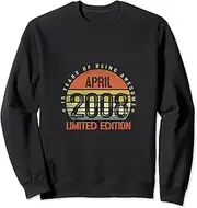 [X.Style] 15 Years Old Birthday Vintage April 2008 Retro 15th Bday Sweatshirt ds466 Sweater (S) Black