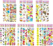 FNGEEN Puffy Stickers for Kids Toddlers, Small 3D Sticker Variety Pack, Kid Stickers Sheets Bulk, Mini Party Favor for Kids Boy (Dinosaur Car Animal Dog Flower Heart Number Food Truck) 24 Sheets