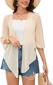 [Dosieyeo] Bolero Women's Festive Chiffon Jacket 3/4 Sleeve Light Airy Summer Cardigan Elegant Shoulder Jacket for Dress