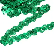 11 Yard Sequins Trim Ribbon 0.6 Inch Sequin Gimp Braid Trim, Green