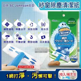 【日本SC Johnson莊臣】紗窗除塵刷專用拋棄式含洗劑清潔紙補充包10入/包(本品不含刷柄和刷頭)