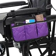 [DINYAO] 1PCS Wheelchair Side Bag Armrest Storage Pouch Accessories with Cup Holder Attachement and Reflective Strip Use Waterproof Fabric ，for Most Wheelchairs, Walkers or Rollators (Purple)