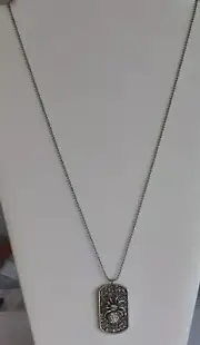 KIRKS FOLLY SPIDER DOG TAG NECKLACE IN SILVER TONE