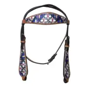 84BH HILASON Western Horse Leather Headstall Tack Aztec