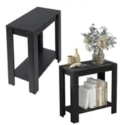 Fin Heavy Duty Modern Wood Narrow Side Table Nightstand Sofa Table For Bedroom Black