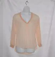 Rose & Olive Women V-Neck Blouse Top With Knit Trim Size M Peach