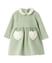 heart-appliqué dress 9M,12M Sage green/milky white