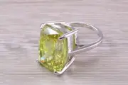 9.20 Ct Cushion Lab Created Peridot Engagement Ring 14k White Gold Plated