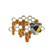 ONE Gold Plated Bumblebee Hive Brooch with Crystals