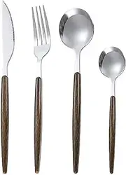 Camping Cutlery Set Stainless Steel - 3 Piece Travel Utensils (Knife, Fork, Spoon) for Outdoor, Picnic & Hiking - Reusable Metal Tableware for Steak, Salad, Dessert - Lightweight & Durable