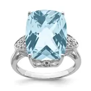 Sterling Silver Rhodium Checker-Cut Sky Blue Topaz u0026 Natural Diamond Gemstone Birthstone Ring Fine Jewelry Gift for Her