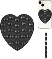 Silicone Suction Phone Holder, Double Sided Suction Cup Phone Mount Octobuddy Heart Shaped Hand-Free Suction Phone Case Sweet Sticky Pad Grip for Phone Mobile Devices Mirror Glass Wall(Black)