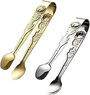 2pcs Rose Patterned Stainless Steel Ice Cube Clips Tong for Tea Party Candy Bar Breakfast Wedding Daily Use