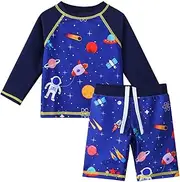[HUAANIUE] Baby Toddler Boys Swimsuit Two Pieces Bathing Suit Rash Guards Set with Hat