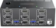 USB 3.0 KVM Switcher Two Input Three Output Three Switcher Support 8K@30Hz 4K@144Hz USB 3.0 Displayport with Wired Remote and 4 Cables Included Compatible with/Windows/Linux