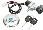 CACNPDPHZH 1 Set 3 Wire Motorcycle Ignition Switch Lock + Fuel Gas Tank Cap Cover Lock with 2 Keys Accessories Fit for Harley Street 500/750