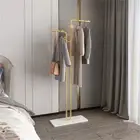 Gold Double-pole Coat Rack Sturdy Marble Base Stand Freestanding Hall Tree wHook