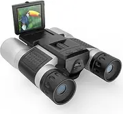 12x32 Binoculars with Camera, Binoculars for Adults, 2" LTPS Display 5MP 1080P Video Photo Recorder for Bird Watching Travel Hunting, with 32GB Micro SD Card, Silvery