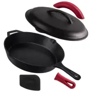 Cast Iron Skillet with Lid - 12"-inch Pre-Seasoned Covered Frying Pan Set + S...