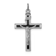Sterling Silver Rhodium-Plated Enameled Crucifix Pendant