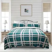 Ramesses 2 in 1 Jacquard Flannel Fleece Sherpa Quilt Cover Set and Blanket Queen Teal