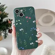 [RALEAVO] Floral Case for iPhone 15 Pro Max,Liquid Silicone Cover with Flower Daisies Pattern Cute Phone Cover for Girls Women Slim Soft Rubber Protective Phone Case for iPhone 15 Pro Max,Dark Green