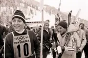 Skiing 1964 Winter Olympics Closeup of USA Billy Kidd victorious a- Old Photo