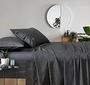 Vintage Washed 100% Cotton Sheet Set with 2 Pillowcases - Ultra Soft, Comfy, Luxurious Bed Sheet - Flat & Fitted Sheet Set for Bedding - Charcoal - Queen Size