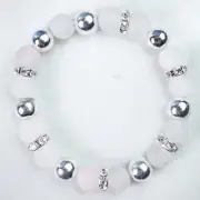 Matted Quartz Bracelet, Silver Plated Hematite, Magic Rondelle Spacers, 5.75"