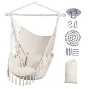Hammock Chair Hanging Rope Swing Seat-Max 450lbs Capacity, Extra Tassel-beige