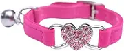 Cat Collar Suede Kitten Pet safety elastic Adjustable Bell Heart Bling Rose Pink