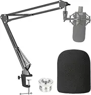 Mic Boom Arm with Foam Windscreen, Suspension Boom Scissor Arm Stand with Pop Filter Cover for Microphone by SUNMON
