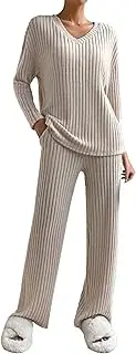 [Generic] Long Nightdress Comfy Pyjamas for Women, Ladies Teddy Fleece V Neck Size 18 Womens Nightwear Sets Nightgown & Nightshirt Girls Beige Warm Pants Sets Nighties Long Sleeved Thin Plus