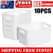 10X Plastic Storage Box w/Handle Container Organiser Crate Basket Office Kitchen