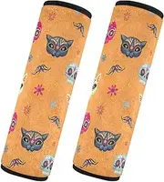 Car Seat Belt Pads Set of 2 Breathable Car Seatbelt Shoulder Cover Camera Bag Strap Cover Car Accessories for Women Men Kids S Day Dead Pattern Sugar