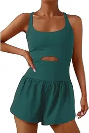 [Hotexy] Womens Workout Athletic Romper One Piece Exercise Jumpsuit Shorts Gym Clothes Outfits With Back Zipper Pocket