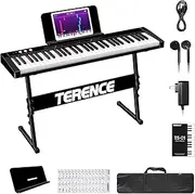 TERENCE Keyboard Piano with 61 Semi-weighted Keys & 1800mAh Battery Support MIDI USB Interface & Piano Application with Bluetooth Sheet Music Stand Sticker Bag Audio Cable Earphones