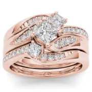 1 Ct Diamond Engagement Trio Bridal Ring Set Size 8 14k Rose Gold ( H-I / I2)