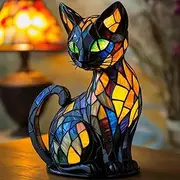 Colorful 3D Cute Pet LED Glass Cat Lamp, Retro Cat Colored Resin Desktop Night Light(A1)