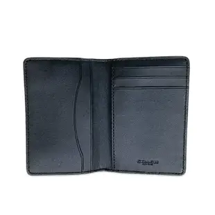 COACH 時尚手繪風格紋對開式短夾卡片夾 證件夾 黑+藍色