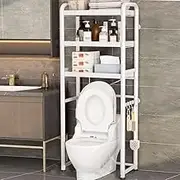 Bathroom Organizer Shelf Storage Cabinet with Pull Out Mesh Basket and Adjustable Stand Alone Design Carbon Steel Material Non Slip Feet (White 3 Layer)