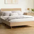 Oikiture Bed Frame Double Size Wooden Bed Frame Rattan Headboard
