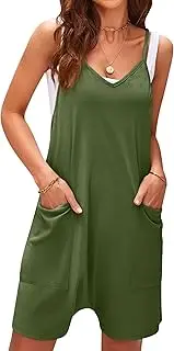 [VEVESMUNDO] Women's Summer Short Jumpsuits Dungarees Baggy Loose Retro Sleeveless Playsuits Bib Trousers with Pockets Size 34 36 38 40 42 42