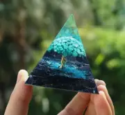 Tree of Life Orgonite Pyramid Turquoise Blue Goldstone Gemstone Orgone Reiki
