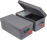 Upgrades DVD Storage Box - Stackable Organizer With Lid, 2Pack Holder 15.75 x 8.1 x 6.1 Inches - Holds 50 DVDs - Grey