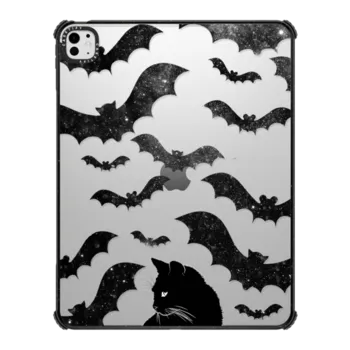 iPad Pro 13-inch (M4) iPad Impact Case Black cat and bats - Halloween starry night