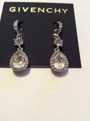 $48 Givenchy Silver Tone Glass Stone Teardrop Earrings $48 303c GE